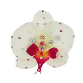 Michelle Roy - Medium Silk Orchid Clip - White w/Swarovski Crystal Accents
