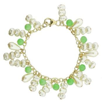 Michele Busch - Bracelet - Gold w/Dangling Pearls & Mint Glass Beads