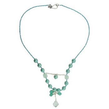 Michele Busch - Necklace - Dangling Aqua Diamond Stone w/Aqua Pearls & Seed Beads