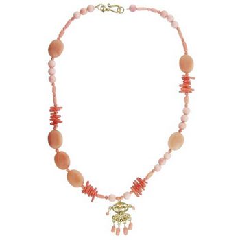 Michele Busch - Necklace - Peach Coral w/Dangling 14kt Vermeil
