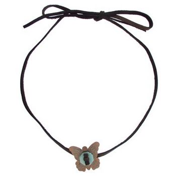 Michele Busch - Necklace - Brown Leather Wrap Around Choker Lariet w/Butterfly Concho