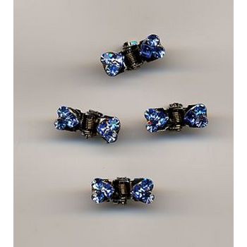 Mini Crystal Heart Clips - Blue - 4 Clips