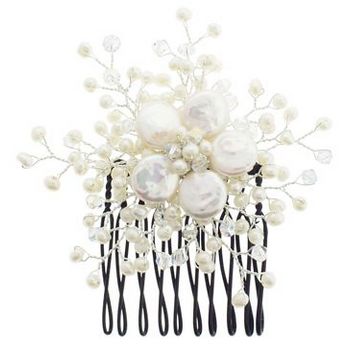 Nakamol Design - Flower Comb - White Pearl/Black