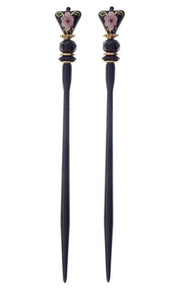 Mei Fa - Hairstyx - Orchid Black - Long Hairsticks - (Set of 2)