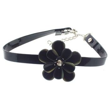 Karen Marie - Black Patent Leather Choker Necklace w/Pansy - Chocolate (1)