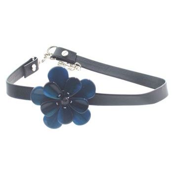 Karen Marie - Black Leather Choker Necklace w/Pansy - Capri Blue (1)