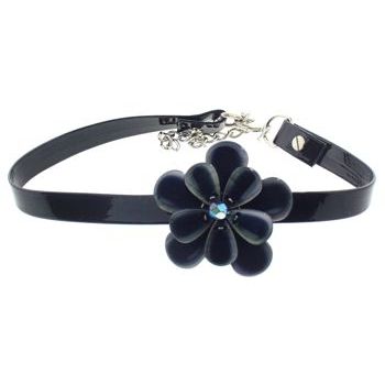 Karen Marie - Black Patent Leather Choker Necklace w/Pansy - Neptune (1)