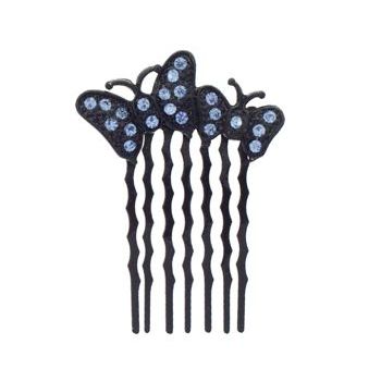Karen Marie - Crystal Double Butterfly Petite Comb - Blue/Black (1)