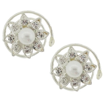 Karen Marie - Small Floating Crystal & Pearl Snowflake Coils  - White (set of 2)