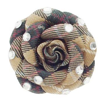 HB HairJewels - Lucy Collection - Burberry Inspired Rhinestone Flower Brooch Pin - Tan
