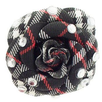 HB HairJewels - Lucy Collection - Burberry Inspired Rhinestone Flower Brooch Pin - Black