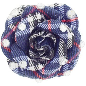 HB HairJewels - Lucy Collection - Burberry Inspired Rhinestone Flower Brooch Pin - Navy
