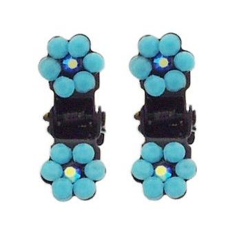 Karen Marie - Tiny Crystal Flower Claw - Turquoise/Black (Set of 2)