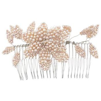 Nakamol Design - Crystal & Pearl Layered Flower Comb - Silver/Pink Pearl