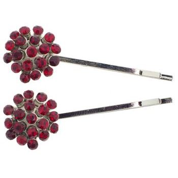Karen Marie - Crystal Ball Bobby Pins - Red - Silver (Set of 2)