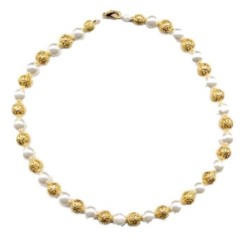 HB HairJewels - Diva Collection - Pearl & Gold Foil Bead Necklace
