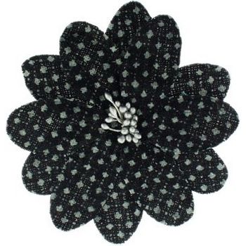 Karen Marie - Faux Tweed Flower Clips - Black w/Light Silver Dots (1)