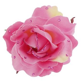 Michelle Roy - Large Silk Rose Clip - Pink W/ Swarovski Crystal Accents