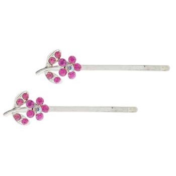 HB HairJewels - Crystal flower hairpins with stem - Pink (2)