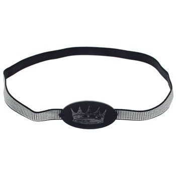Candace Ang - Metallic Stretch Headband with Crown Embossed Disc - Black