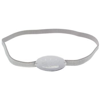 Candace Ang - Metallic Stretch Headband with Crown Embossed Disc - Silver