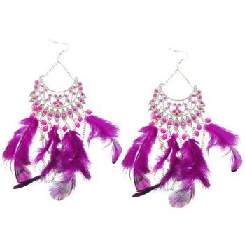SOHO BEAT - Navajo Couture - Indian Princess Feather Chandelier Earrings - Magenta
