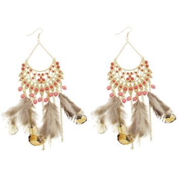 SOHO BEAT - Navajo Couture - Indian Princess Feather Chandelier Earrings - Coral