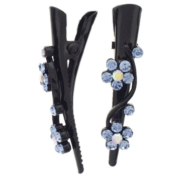 SOHO BEAT - French Fashionista - Crystal Double Daisy Mini-Condor Clips (Set of 2) - Bedazzling Blue Sapphire