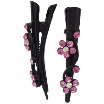 SOHO BEAT - French Fashionista - Crystal Double Daisy Mini-Condor Clips (Set of 2) - Peachy Pink Sapphire