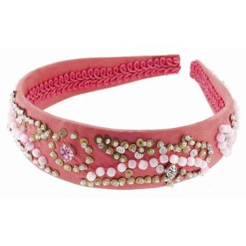 Santi - Satin Inspired Beaded Indian Style Headband - 1 1/4inch - Coral w/Light Coral & Gold Beading (1)