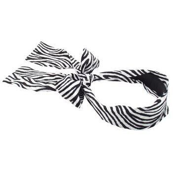Amici Accessories - Zebra Print Silk Headband w/Ties - Black/White