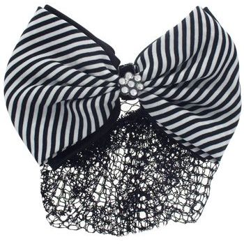 HB HairJewels - Lucy Collection - Black Lace Snood with Black and White Striped Crystal Bow