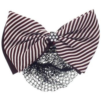 HB HairJewels - Lucy Collection - Black Lace Snood with Chocolate and White Striped Crystal Bow