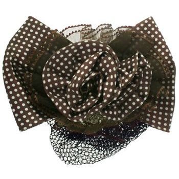 HB HairJewels - Lucy Collection - Black Lace Snood with Chocolate and White Polka Dot Flower Bow