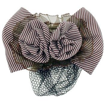 HB HairJewels - Lucy Collection - Black Lace Snood with Chocolate and White Striped Flower Bow