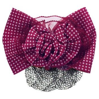 HB HairJewels - Lucy Collection - Black Lace Snood with Red and White Polka Dot Flower Bow