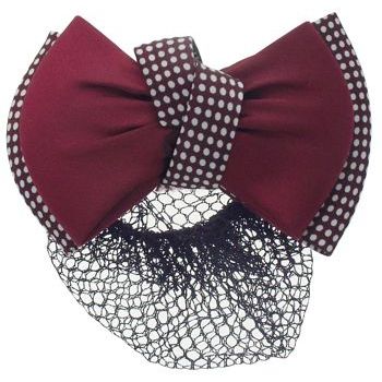 HB HairJewels - Lucy Collection - Black Lace Snood with Red and White Polka Dot Zig Zag Bow