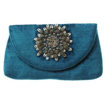 Chan Luu - Velour Wallet Clutch w/Organic Flower - Royal Blue