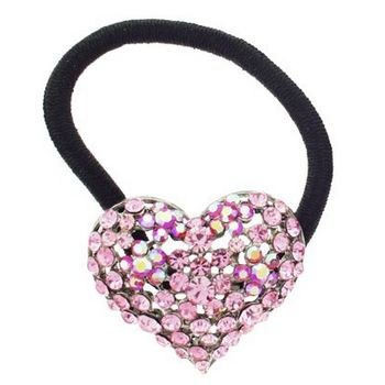 Karen Marie - Crystal Puffed Heart Pony - Pink & Pink AB