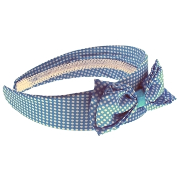 Karen Marie - Satin Polka Dot Headband w/Large Bow - Blue (1)