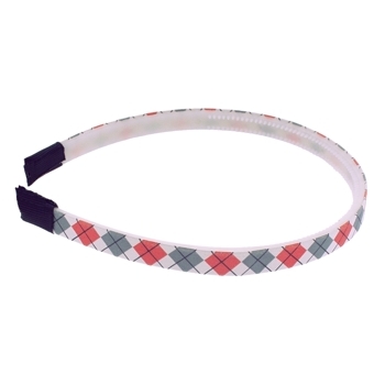 HB HairJewels - Lucy Collection - Skinny Argyle Headband - Grey & Coral (1)