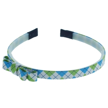 HB HairJewels - Lucy Collection - Preppy Argyle Headband w/Bow - Aqua & Lime (1)