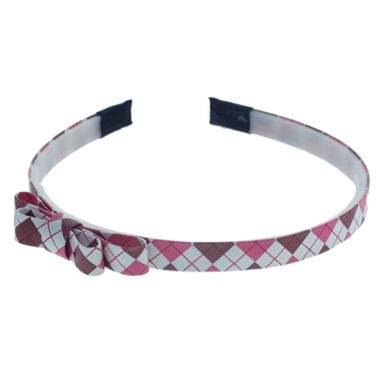 HB HairJewels - Lucy Collection - Preppy Argyle Headband w/Bow - Pink & Chocolate (1)