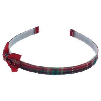 HB HairJewels - Lucy Collection - Classic Plaid Headband w/Bow - Red (1)