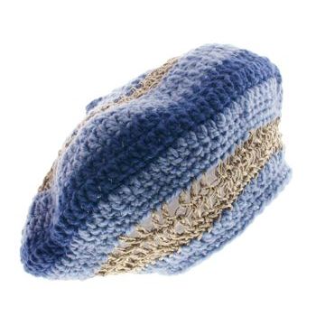 Knotty Boy - Hand-Knit Tam - Light/Dark Blue Wool w/ Hemp