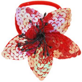 HB HairJewels - Sequined Flower Ponytail Holder - Red