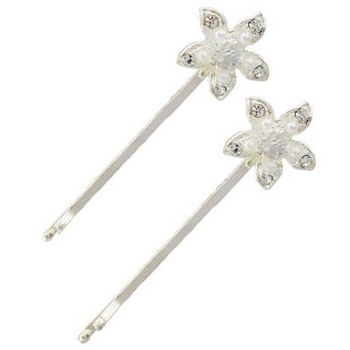 Betty Wales - Crystal & Pearl Stargazer Flower Bobby Pins (Set of 2)