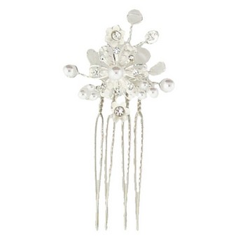 Betty Wales - Flower Pin w/White Pearls, Opaque beads, & Mini Flowers Hairpin