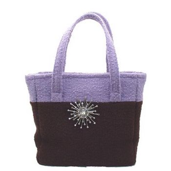 Bongo Bags - Boucle Brooch Bag - Brown w/Lavender