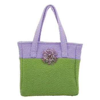 Bongo Bags - Boucle Brooch Bag - Green w/Lavender